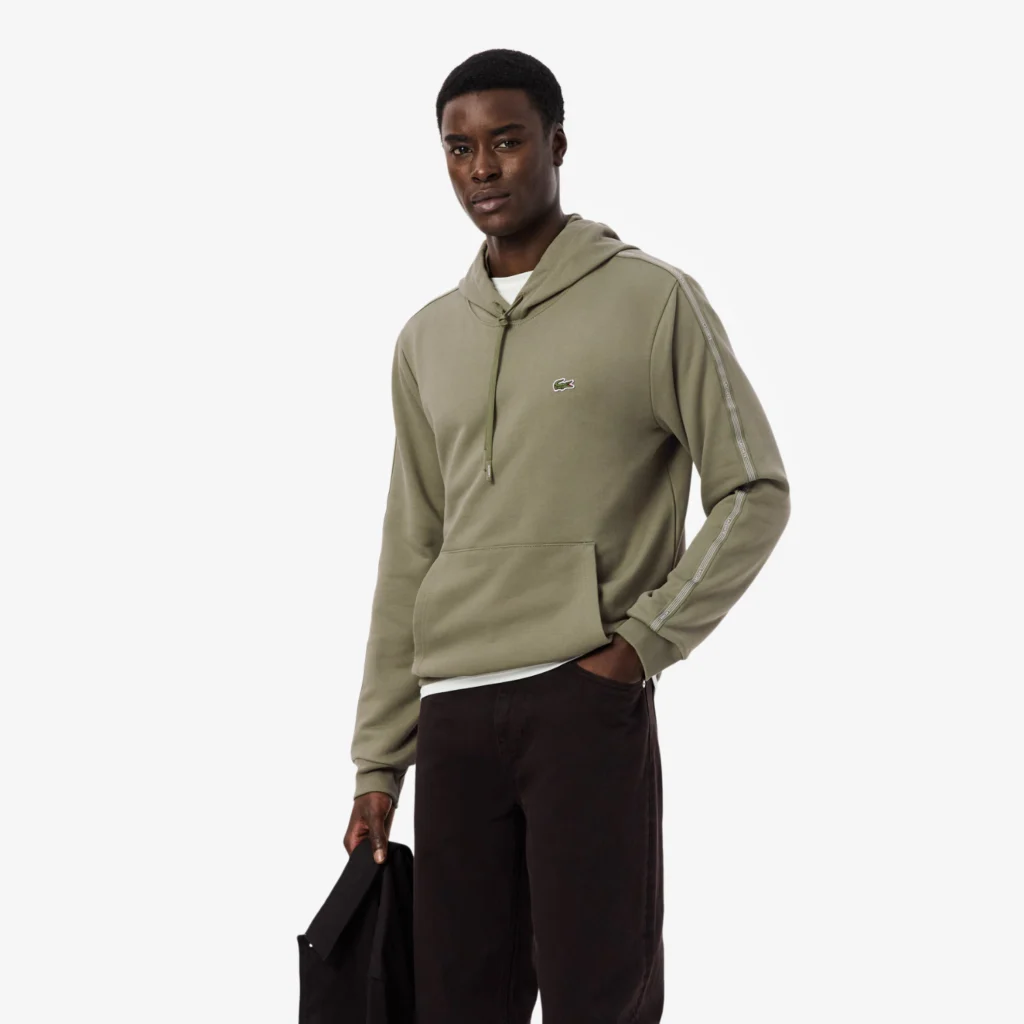 Lacoste Logo Stripe Zipped Hoodie - Khaki Green . BMY