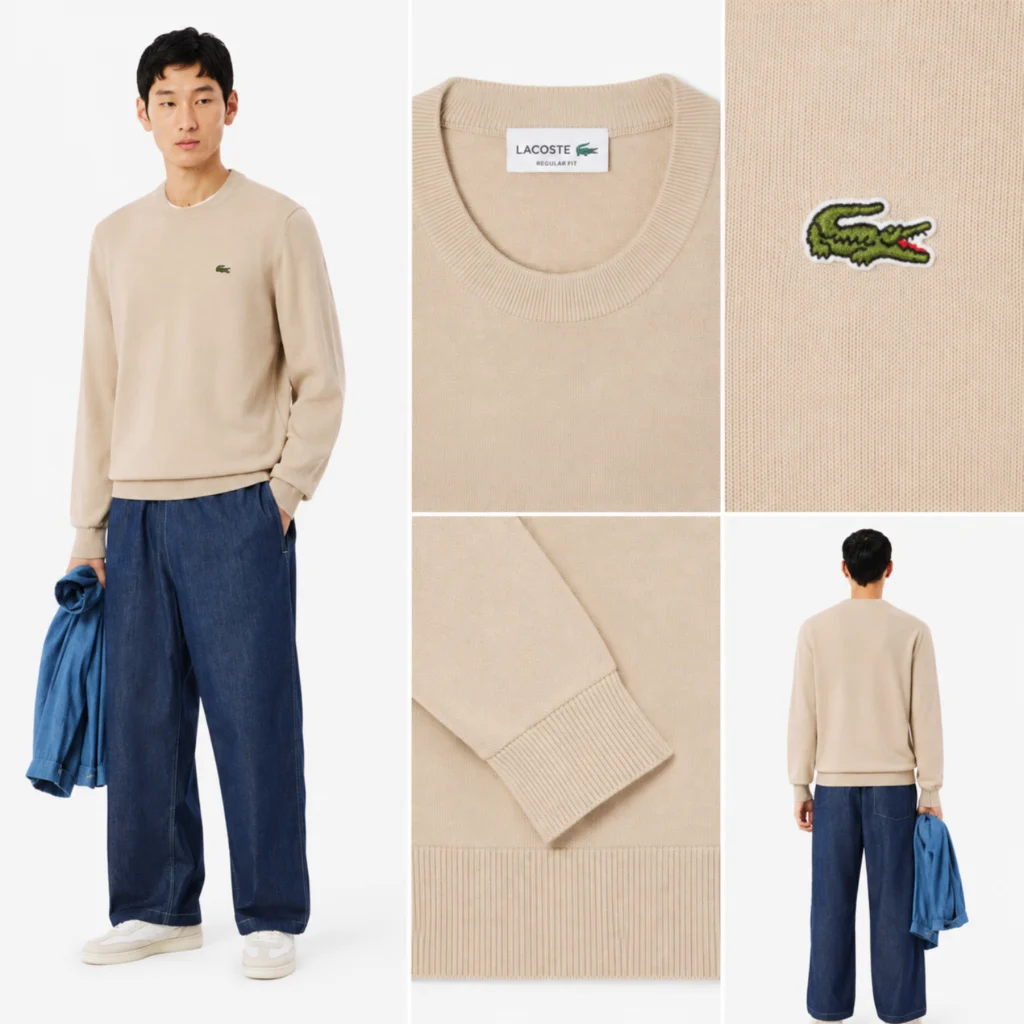 Lacoste Monochrome Crew Neck Cotton Sweater - Beige .02S