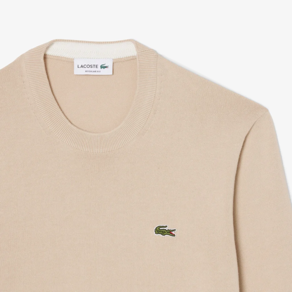 Lacoste Monochrome Crew Neck Cotton Sweater - Beige .02S