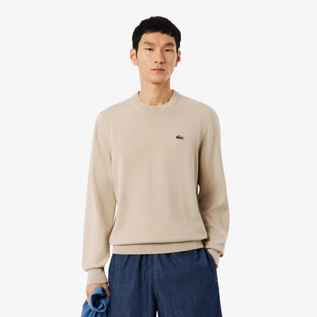 Lacoste Monochrome Crew Neck Cotton Sweater - Beige .02S