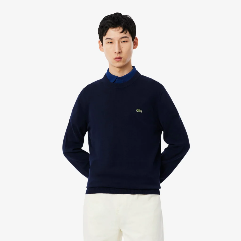 Lacoste Monochrome Crew Neck Cotton Sweater - Midnight Blue .166