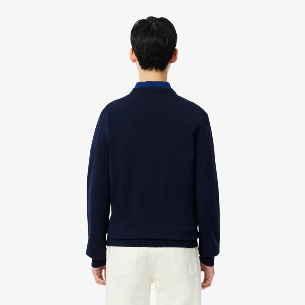 Lacoste Monochrome Crew Neck Cotton Sweater - Midnight Blue .166