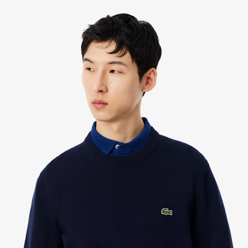 Lacoste Monochrome Crew Neck Cotton Sweater - Midnight Blue .166