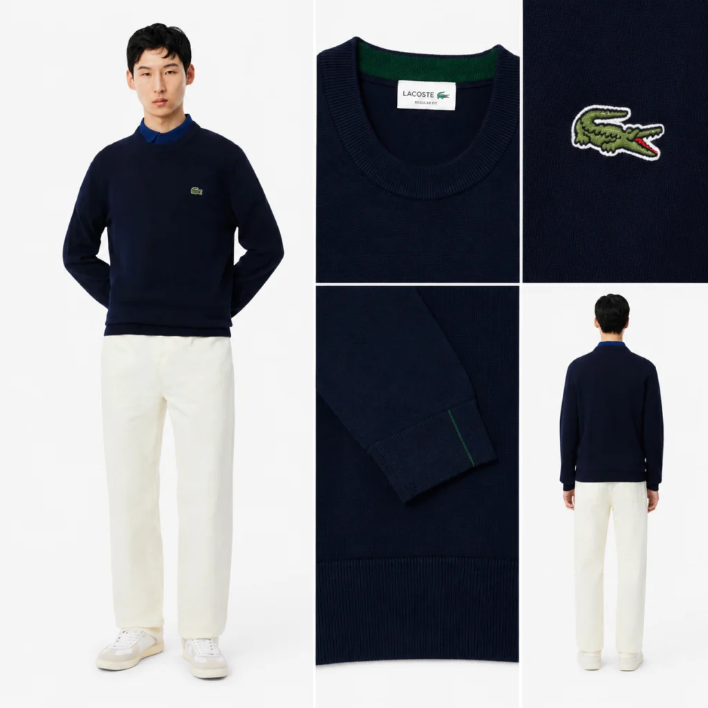 Lacoste Monochrome Crew Neck Cotton Sweater - Midnight Blue .166