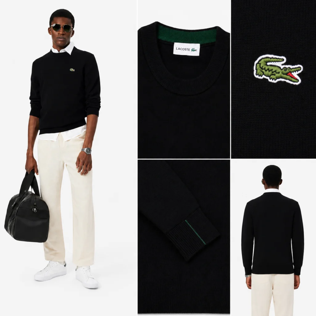 Lacoste Monochrome Crew Neck Cotton Sweater - Noir .031
