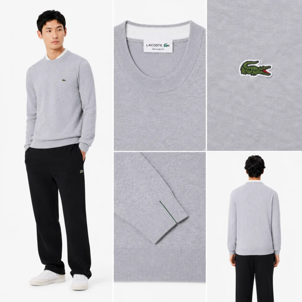 Lacoste Monochrome Crewneck Cotton Sweater - Light Heathered Grey .CCA