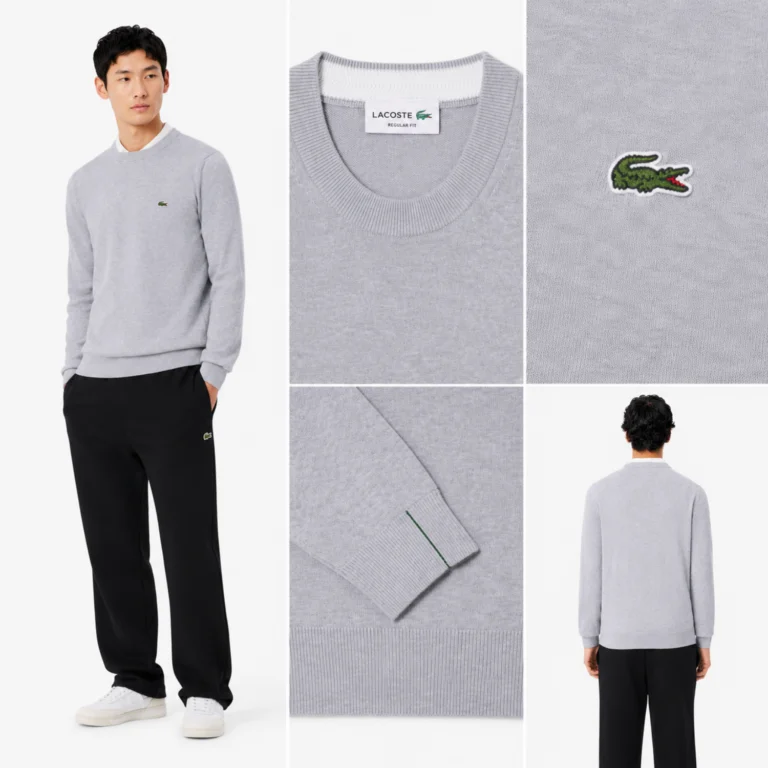 Lacoste Monochrome Crewneck Cotton Sweater - Light Heathered Grey .CCA