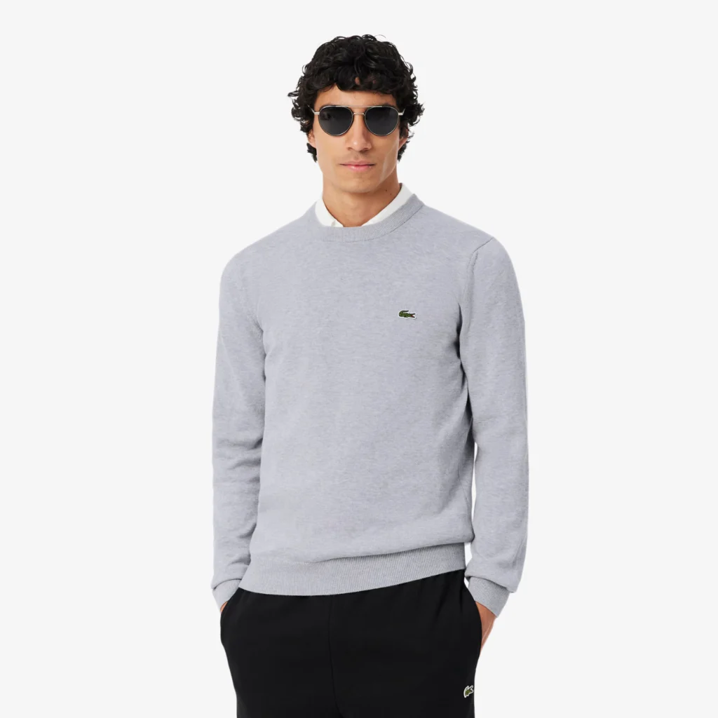 Lacoste Monochrome Crewneck Cotton Sweater - Light Heathered Grey .CCA