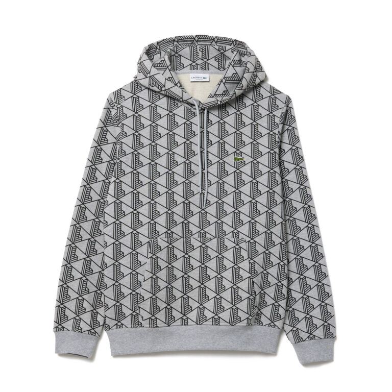 Lacoste Monogram Fleece Regular Fit Long Sleeve Hoodie - Grey Chine / Black