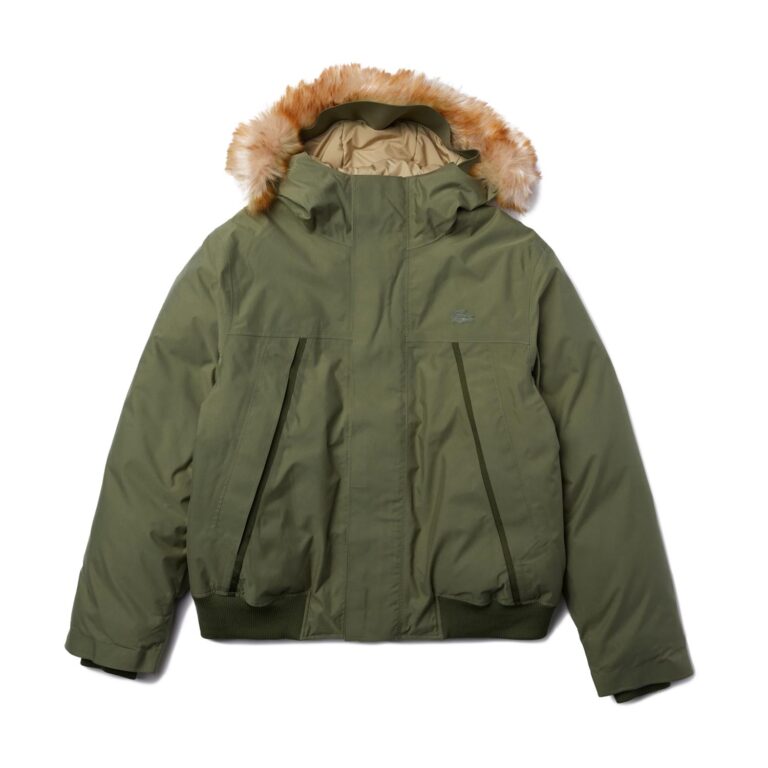 Lacoste Regular Fit Long Sleeve Fur Hooded Parka Jacket - Vert/Beige