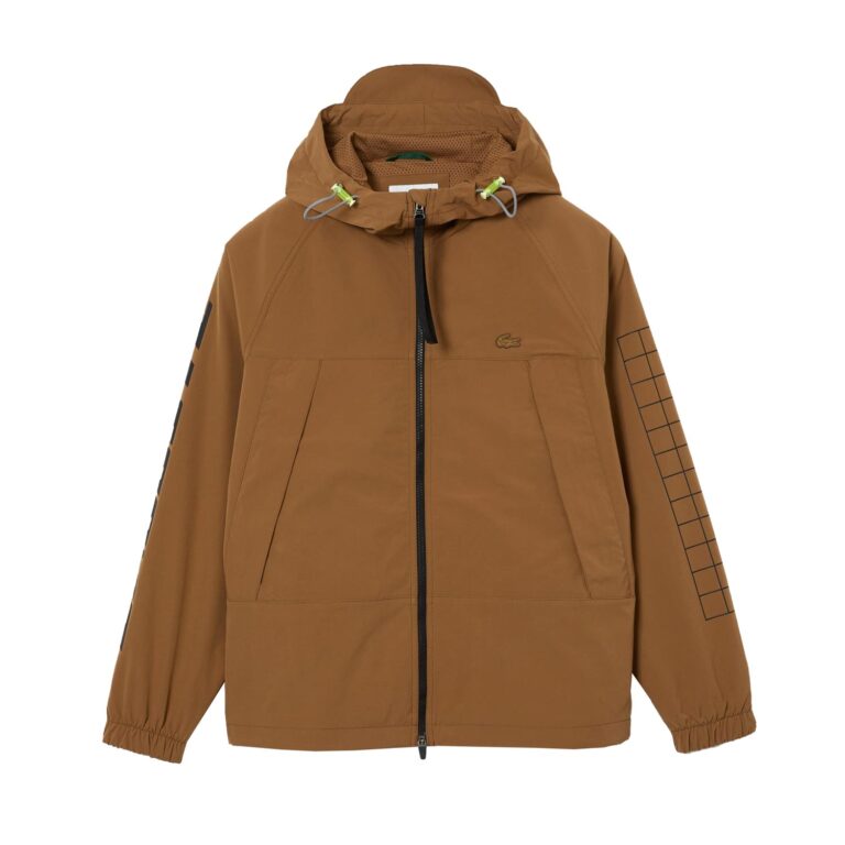 Lacoste Regular Fit Long Sleeve Graphic Hooded Jacket - Brown