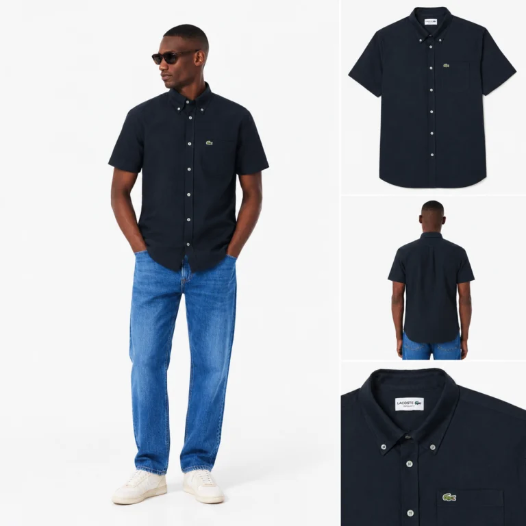 Lacoste Regular Fit Short Sleeved Oxford Shirt - Navy Blue F2W