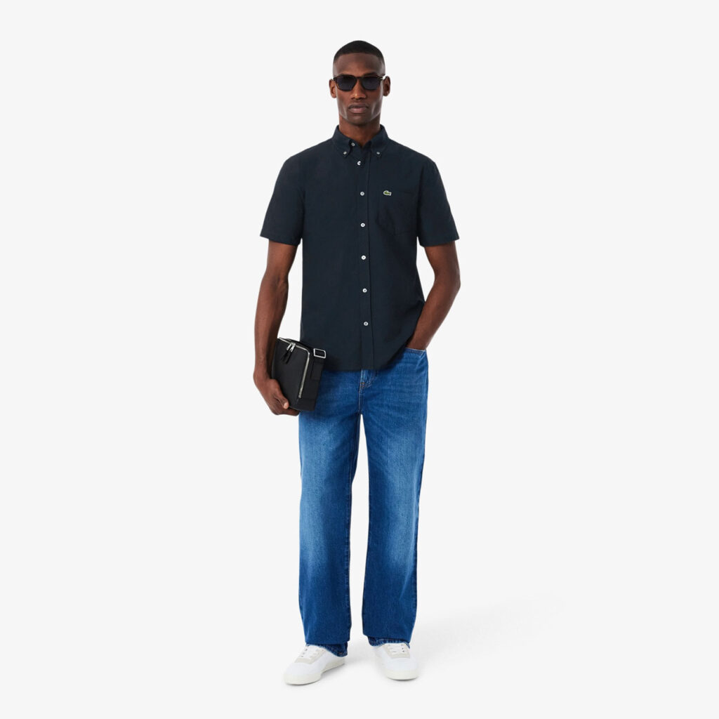 Lacoste Regular Fit Short Sleeved Oxford Shirt - Navy Blue F2W