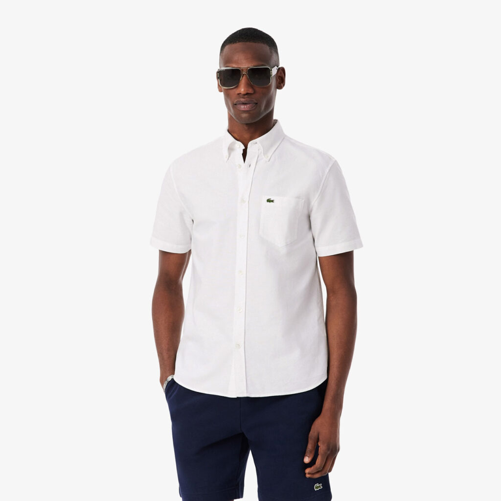 Lacoste Regular Fit Short Sleeved Oxford Shirt - White 001