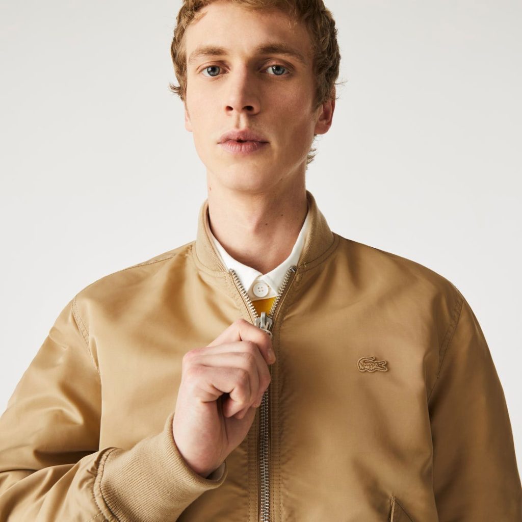 Lacoste Revesible Regular Fit Long Sleeve Bomber Jacket - Beige