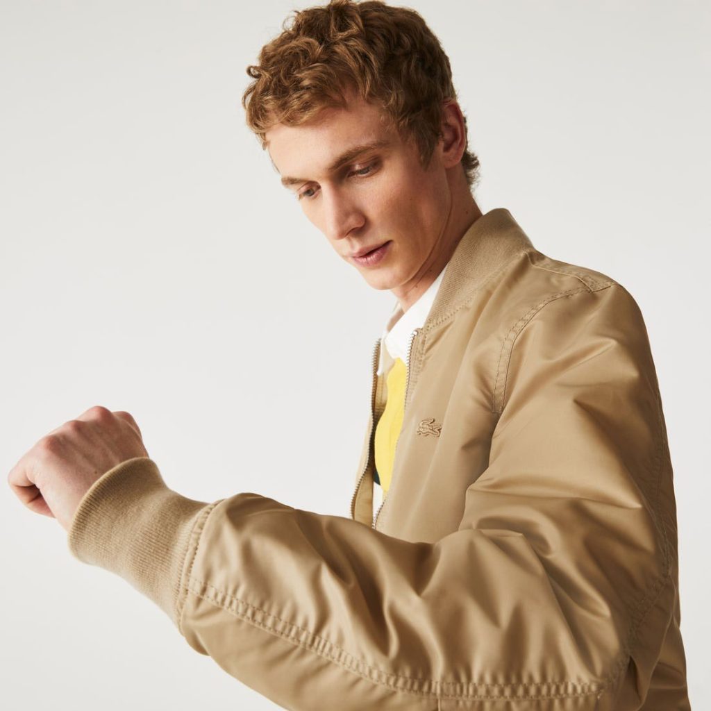 Lacoste Revesible Regular Fit Long Sleeve Bomber Jacket - Beige