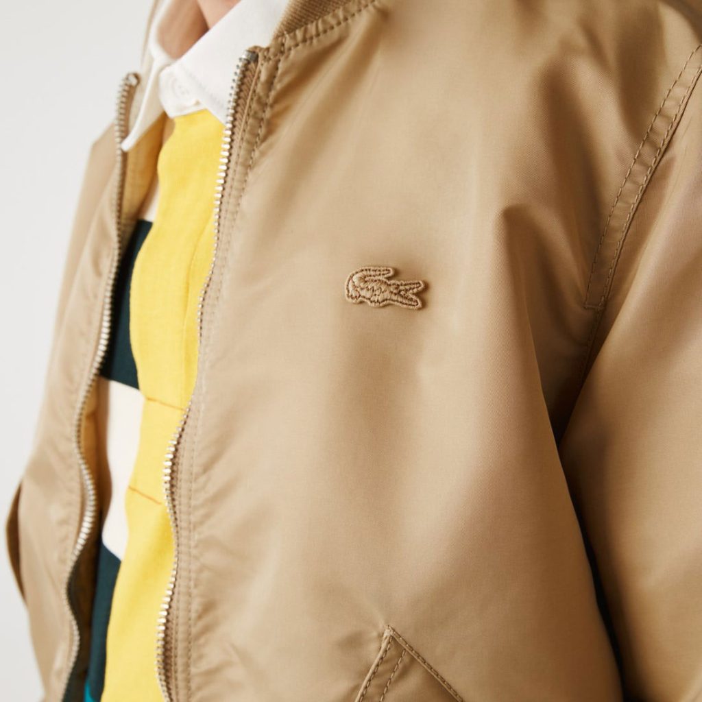 Lacoste Revesible Regular Fit Long Sleeve Bomber Jacket - Beige