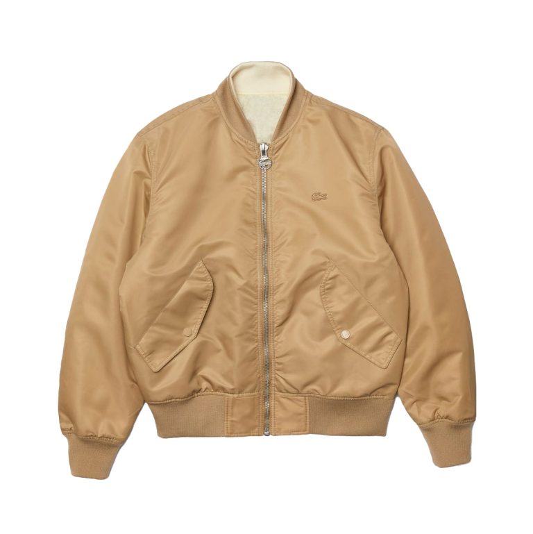 Lacoste Revesible Regular Fit Long Sleeve Bomber Jacket - Beige