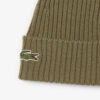 Lacoste Rib Knit Brushed Wool Beanie - Khaki Green E9F