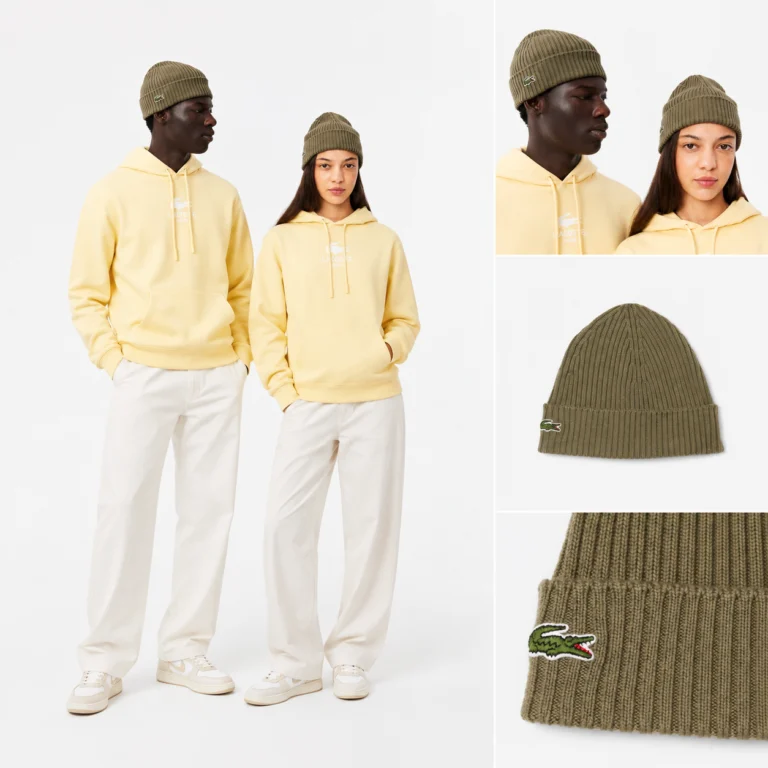 Lacoste Rib Knit Brushed Wool Beanie - Khaki Green E9F