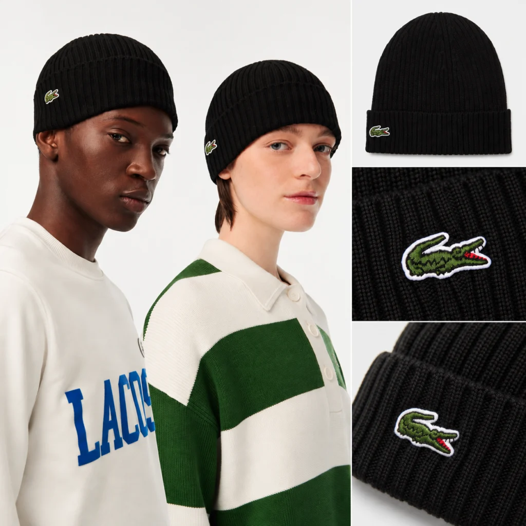 Lacoste Rib Knit Brushed Wool Beanie - Noir 031