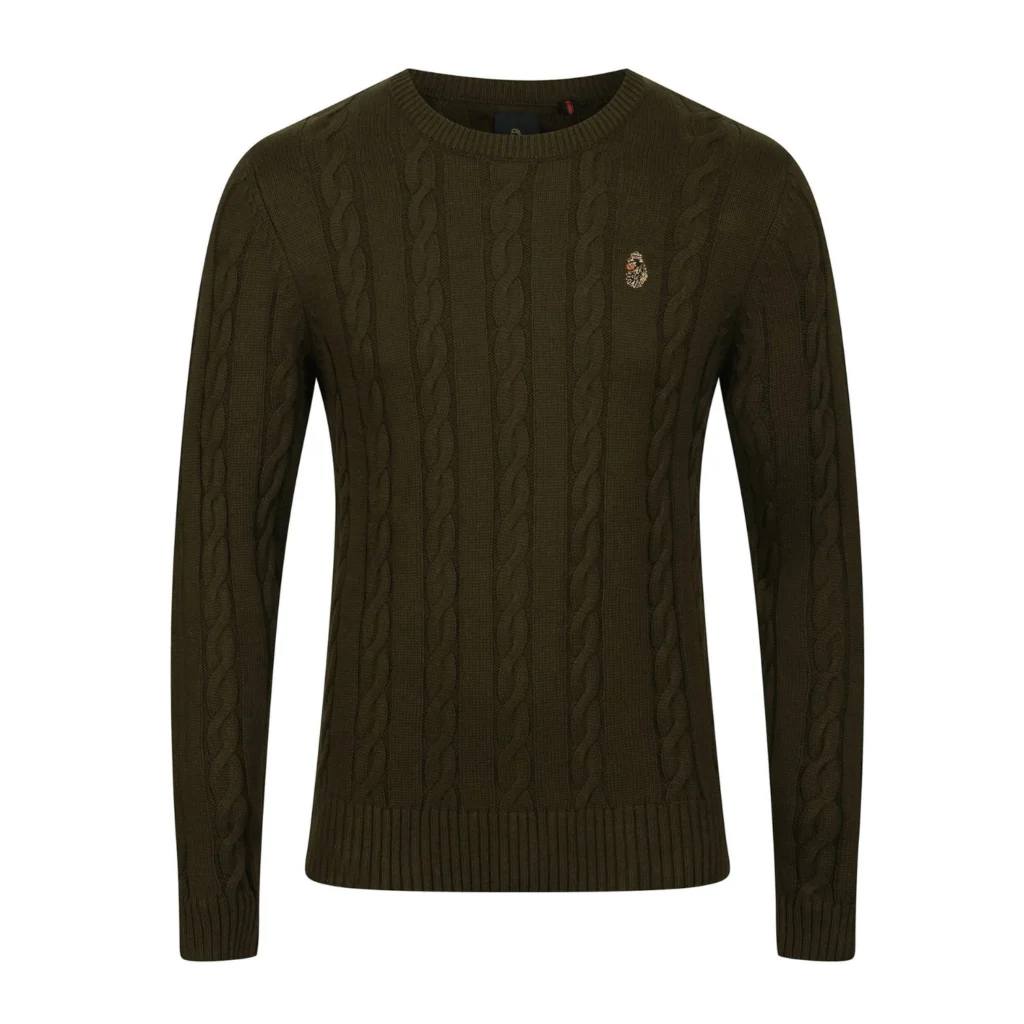 Luke Aspen Cable Knit Regular Fit Short Sleeve Jumper - Dark Green