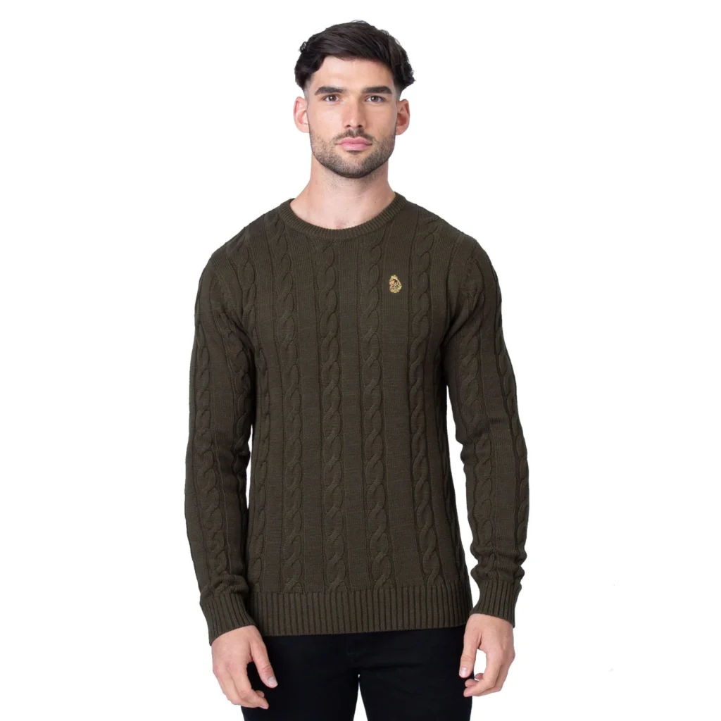 Luke Aspen Cable Knit Regular Fit Short Sleeve Jumper - Dark Green