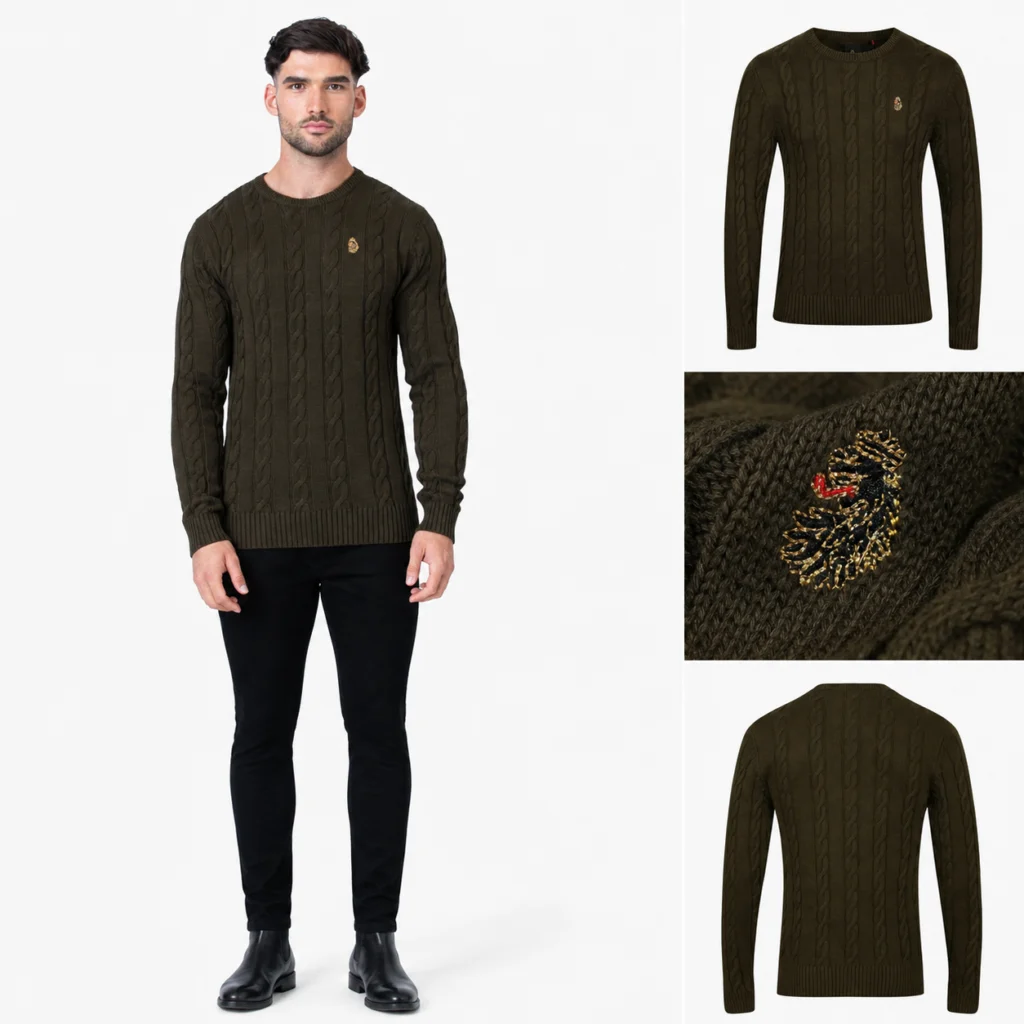 Luke Aspen Cable Knit Regular Fit Short Sleeve Jumper - Dark Green