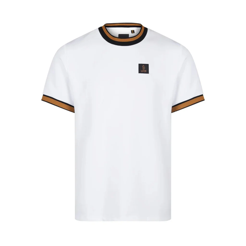 Luke Coron Honeycomb Stripe Pique T-shirt - White, Black, Gold