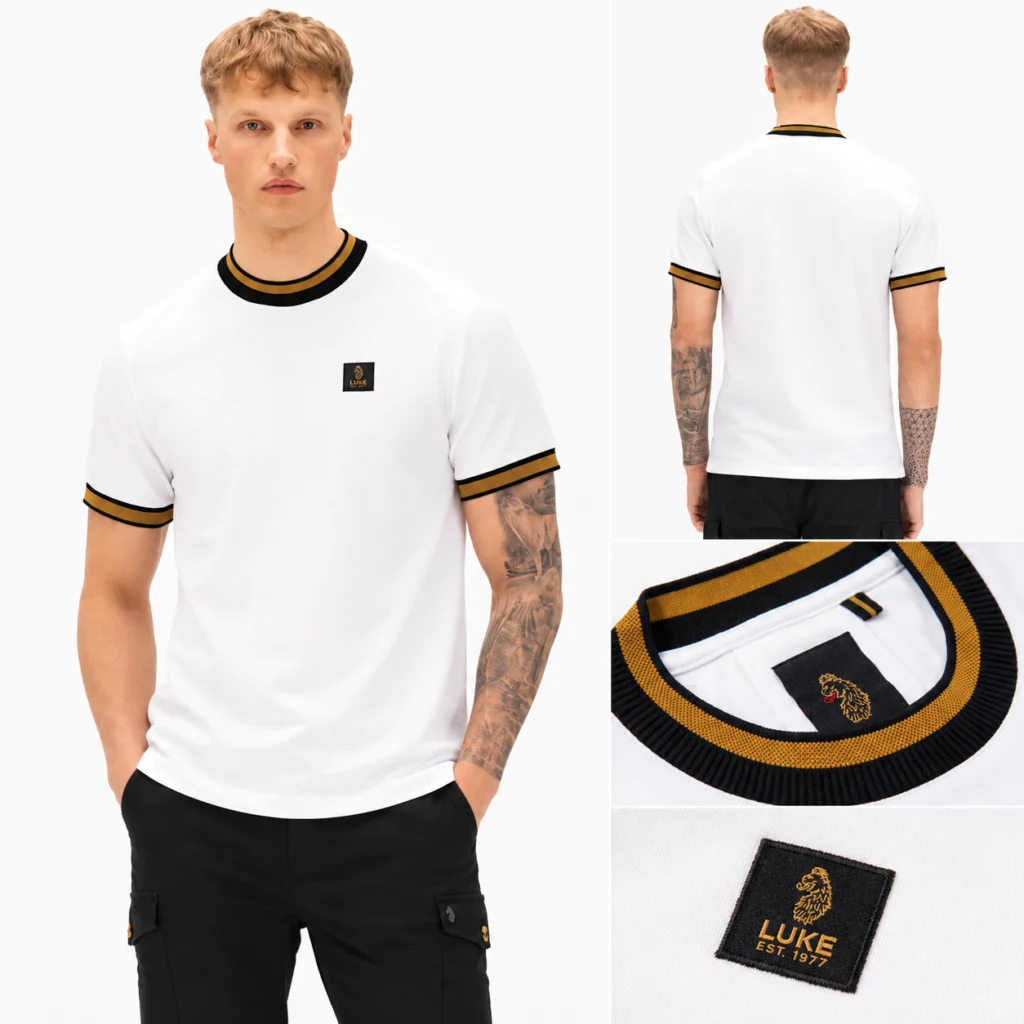 Luke Coron Honeycomb Stripe Pique T-shirt - White, Black, Gold