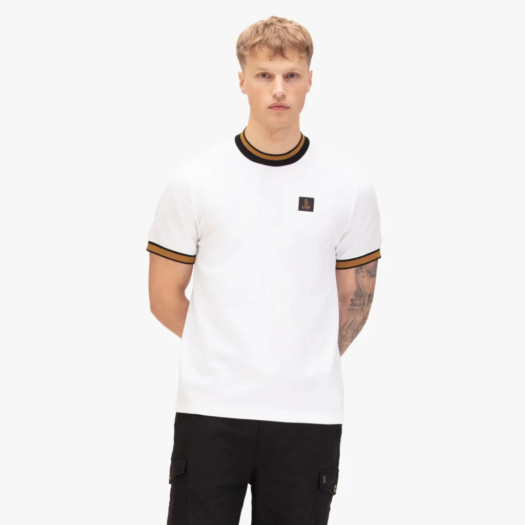 Luke Coron Honeycomb Stripe Pique T-shirt - White, Black, Gold
