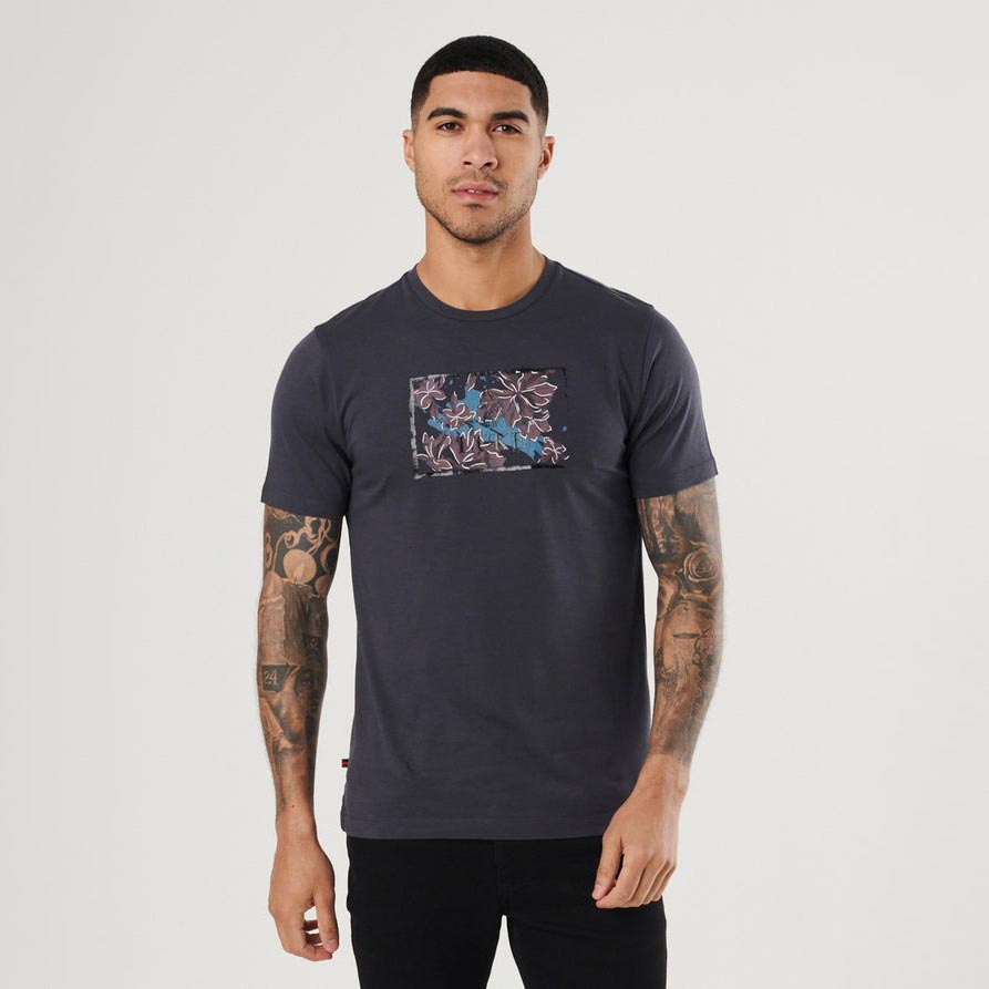Luke Cowes Crowd Printed Regular Fit Short Sleeve T-Shirt - Charcoal