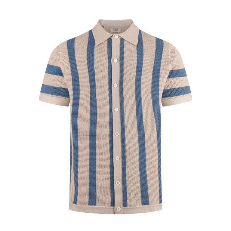Luke Deck Knitted Regular Fit Short Sleeve Polo - DK Ecru Denim Blue