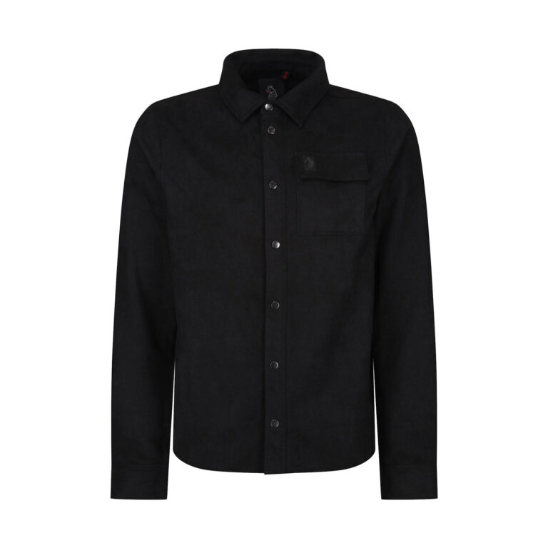 Luke Donovan 1000 Premium Faux Suede Regular Fit Long Sleeve Overshirt - Black