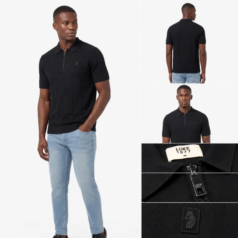 Luke Elgin Knit Check Polo 12GG - Black