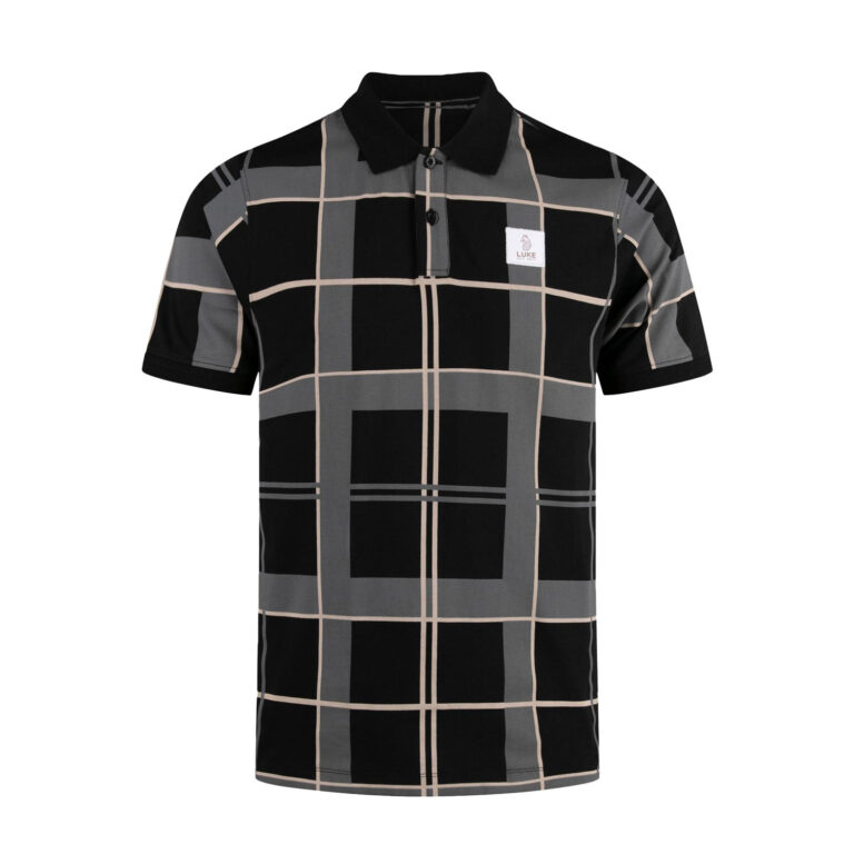 Luke Hadrians Check Regular Fit Short Sleeve Polo - Black Ecru