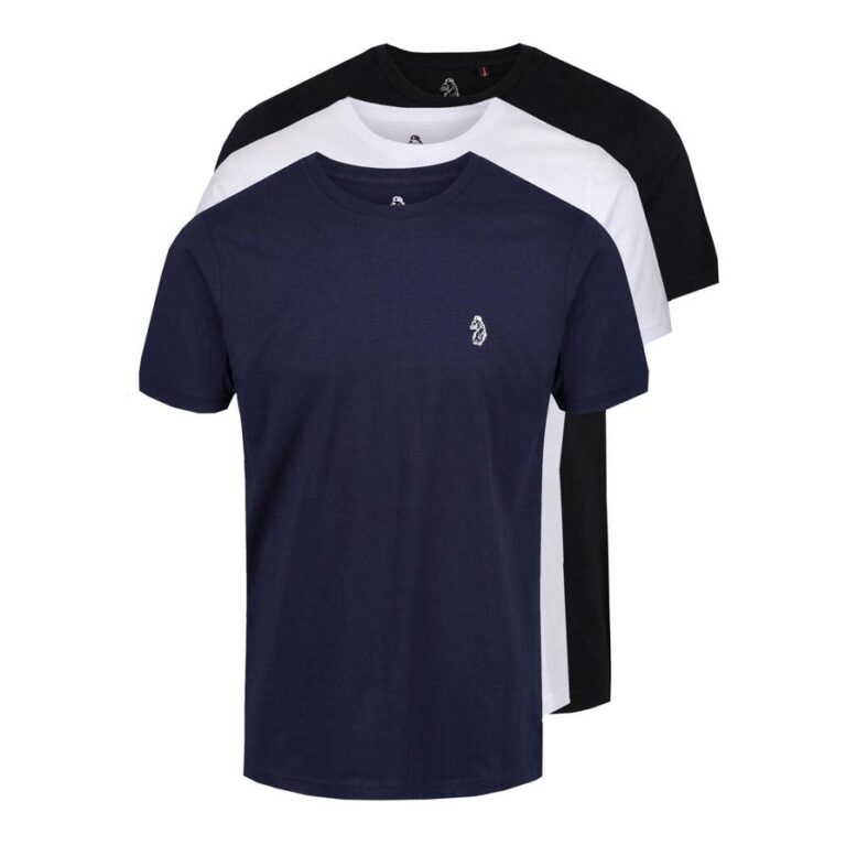 Luke Johnys Regular Fit Short Sleeve 3 Pack T-Shirt - Black/White/Navy