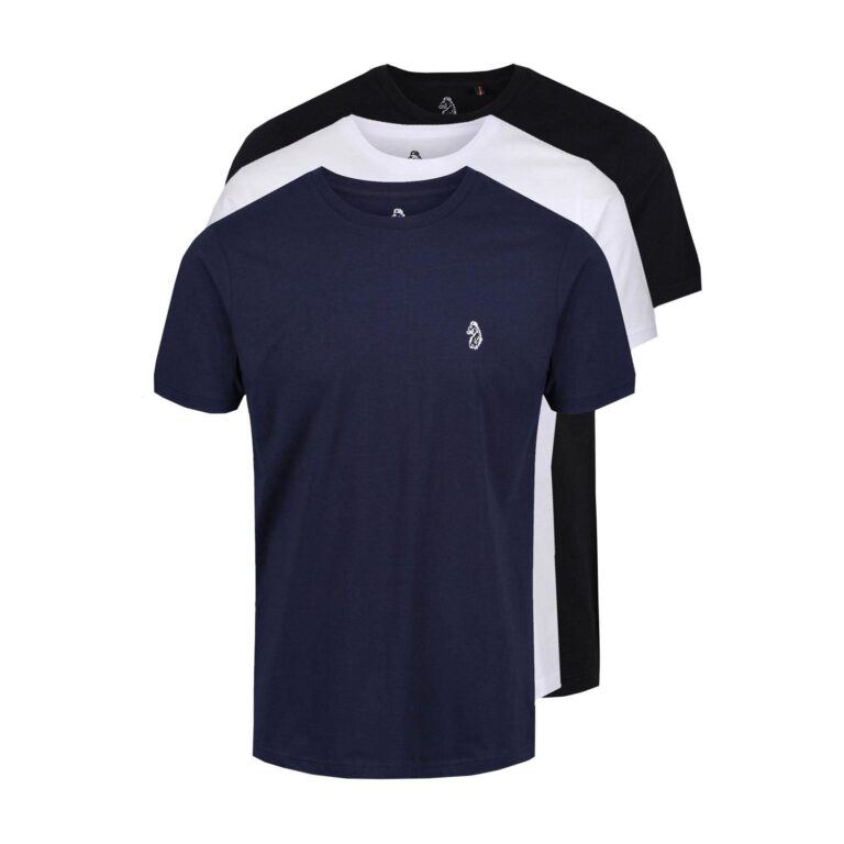 Luke Johnys Regular Fit Short Sleeve 3 Pack T-Shirt - Black/White/Navy