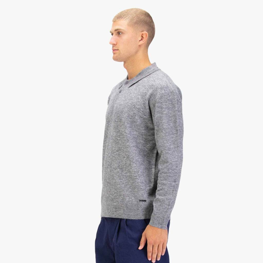 Luke Kingsbridge Long Sleeve Knitted Polo - Mid Mrl Grey