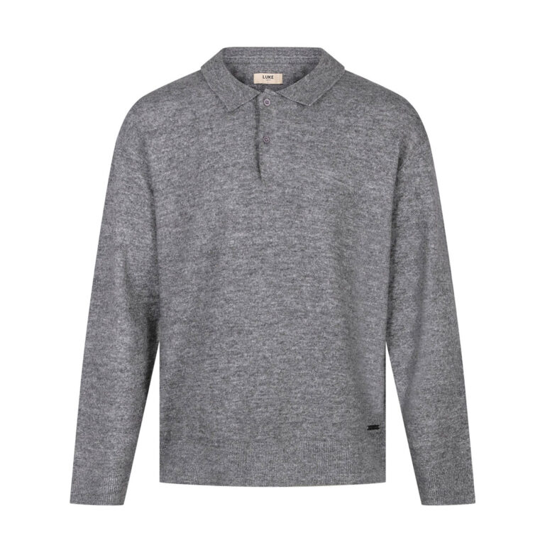 Luke Kingsbridge Long Sleeve Knitted Polo - Mid Mrl Grey