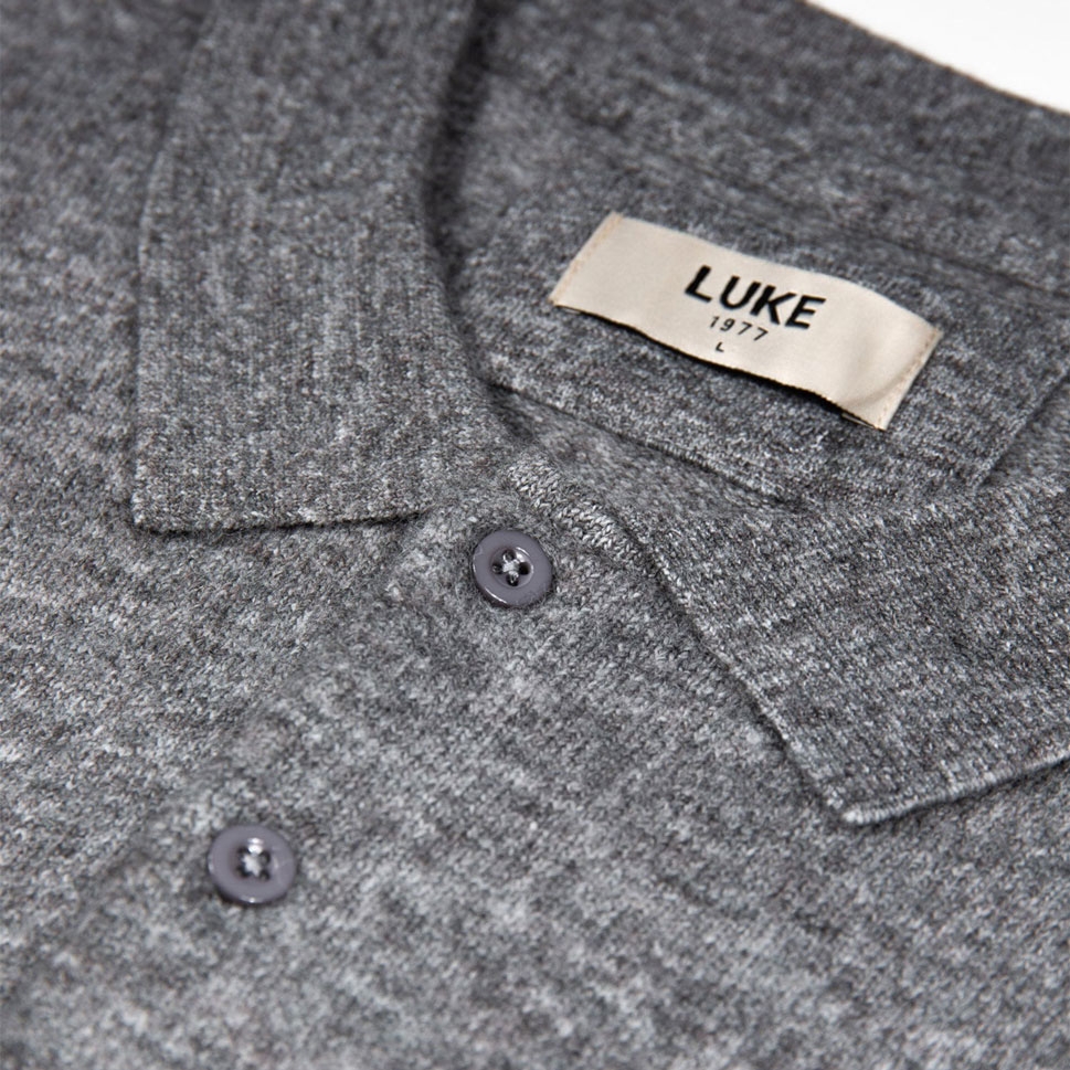 Luke Kingsbridge Long Sleeve Knitted Polo - Mid Mrl Grey