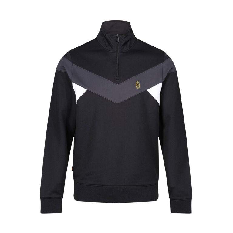 Luke Kratos Chevron Regular Fit Long Sleeve 1/4 Zip Sweat - Black