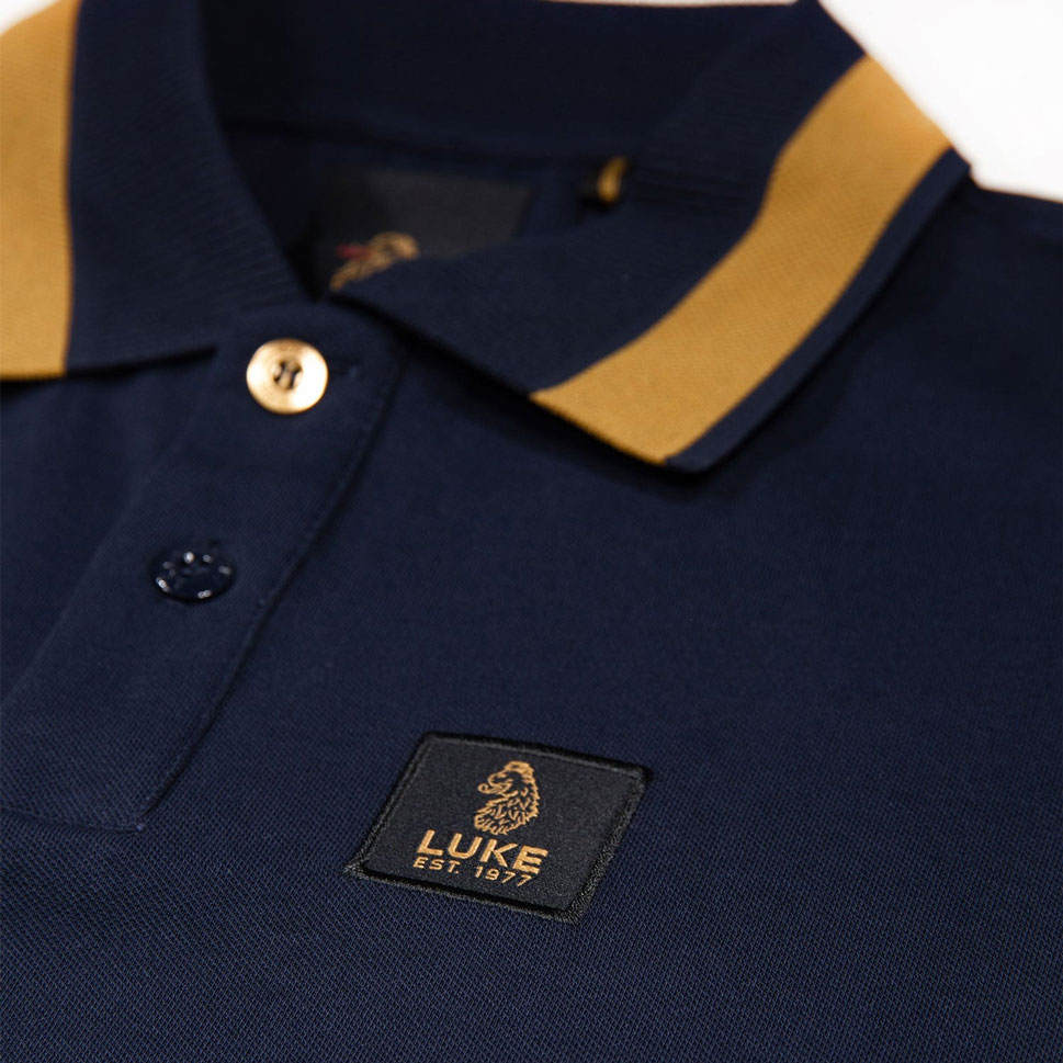 Luke Makati Honeycomb Textured Polo - Navy Gold