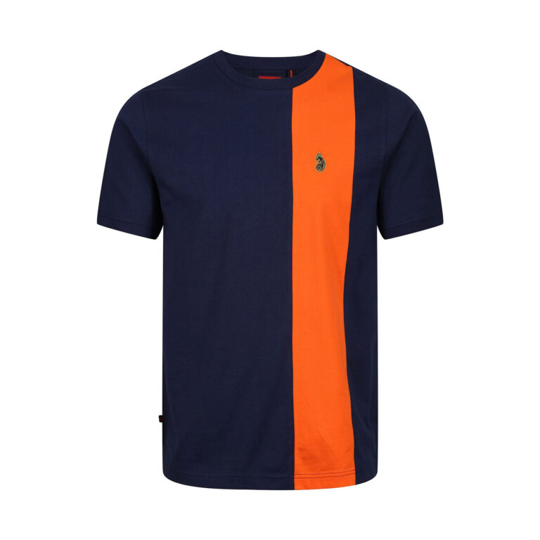Luke Mill Tee Stripe Regular Fit Short Sleeve T-Shirt 220GSM - Navy Sahara