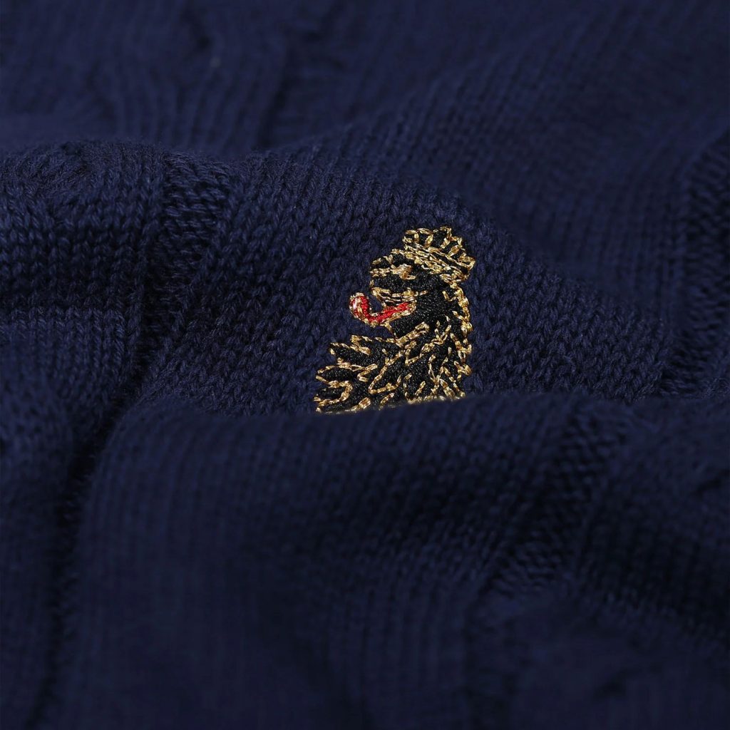 Luke Morden Textured Crew Neck Knitted Jumper - Navy
