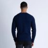 Luke Morden Textured Crew Neck Knitted Jumper - Navy