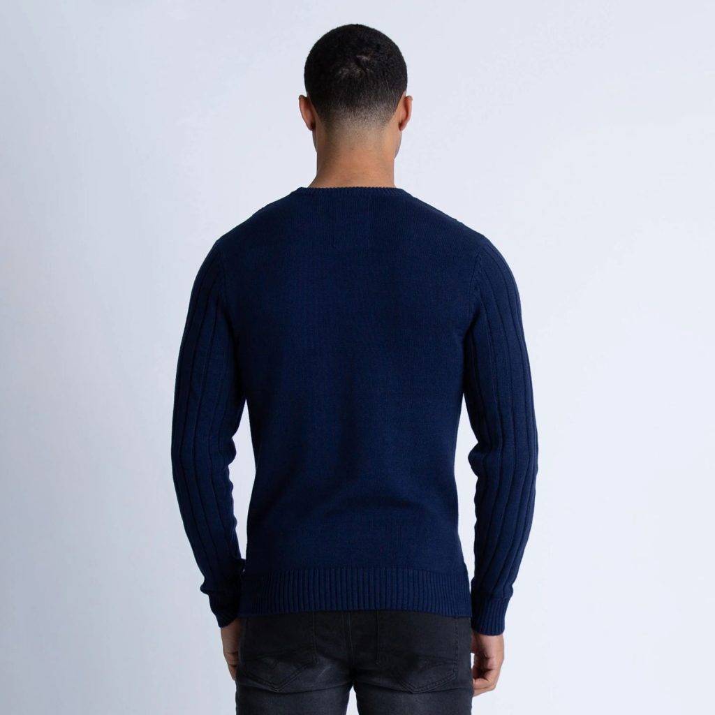 Luke Morden Textured Crew Neck Knitted Jumper - Navy