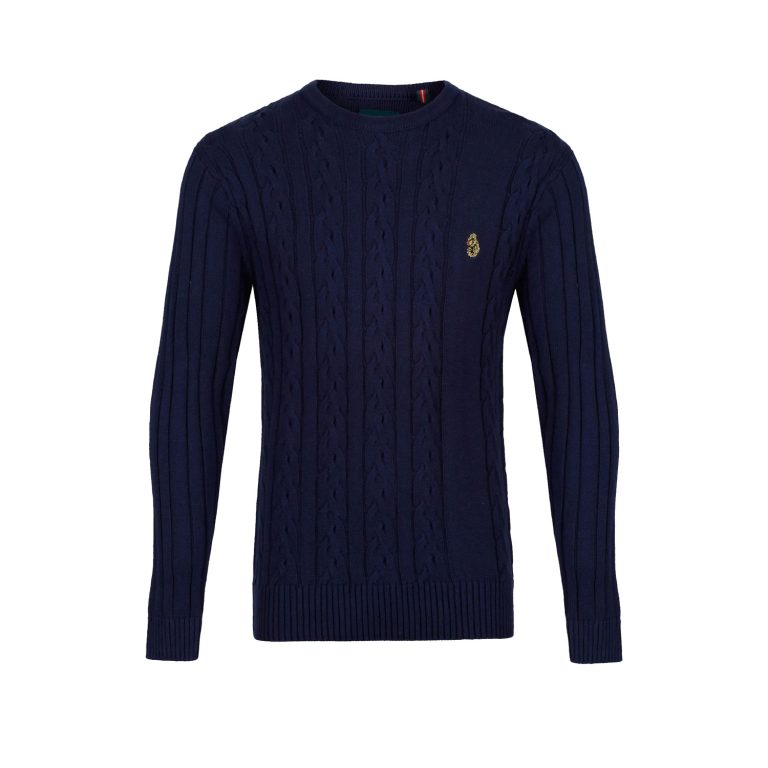 Luke Morden Textured Crew Neck Knitted Jumper - Navy