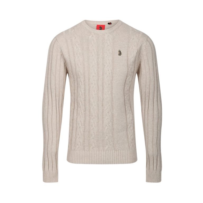 Luke Morden Textured Crew Neck Knitted Regular Fit Long Sleeve Jumper - Stone B