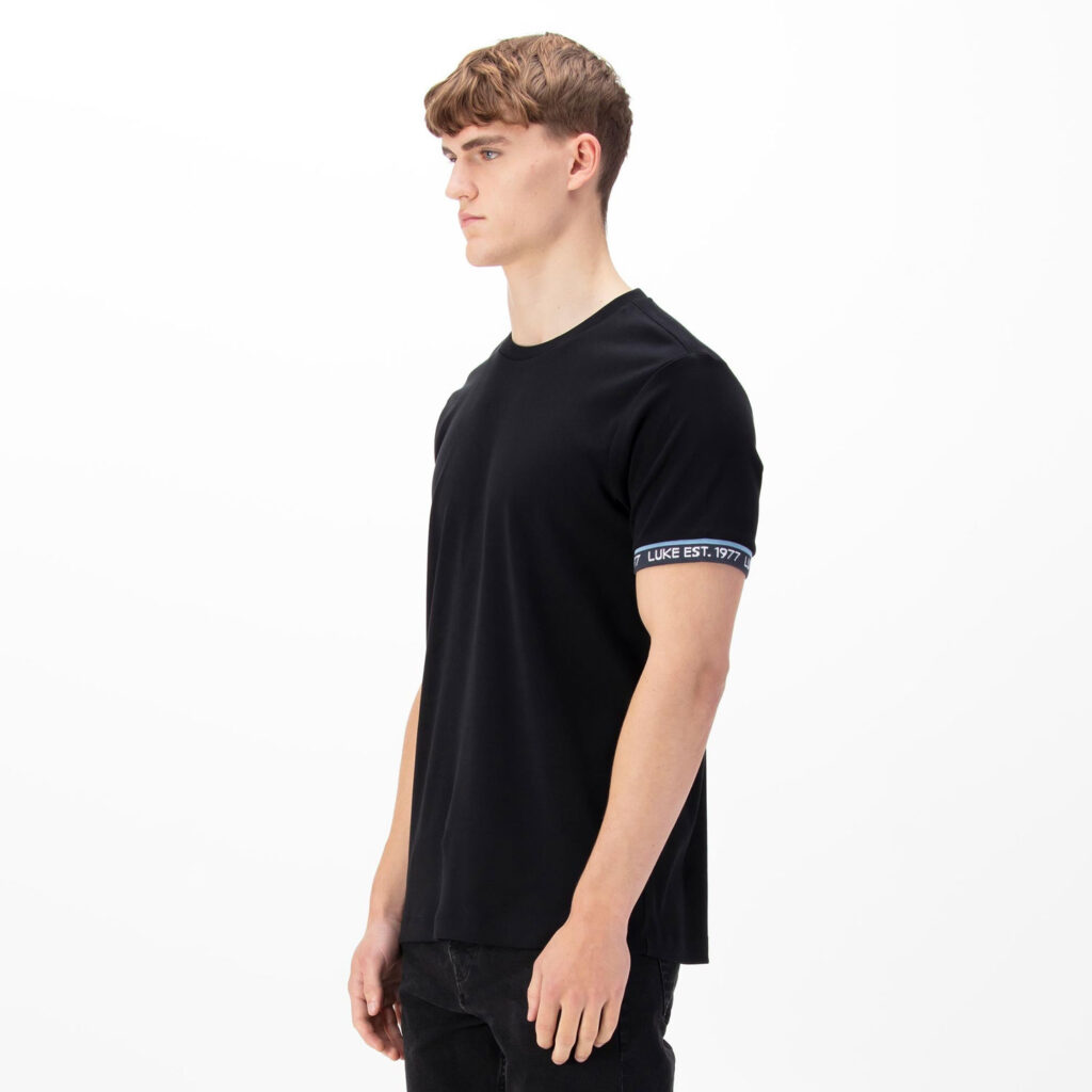 Luke Nelson Text Cuff Regular Fit Slort Sleeve T-Shirt - Black